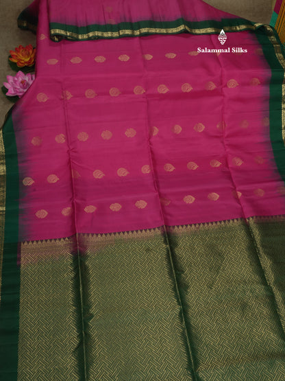 Half White Pure Kanjivaram Soft Silk Saree With Contrast Sky Blue Small Traditional Border