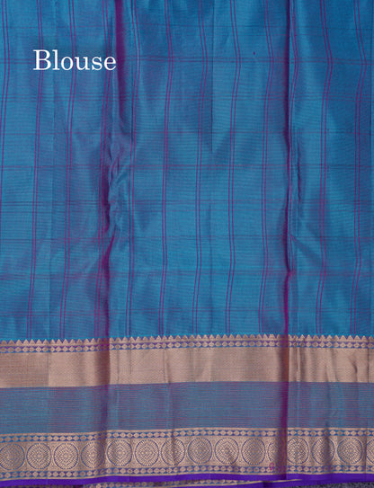 Beautiful Magenta Checks With Butta Pure Kanjivaram Silk Saree With Contrast Dual Tone Blue Traditional Border