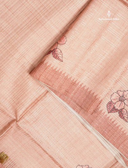 Beautiful Sandal Semi Tussar Fancy Saree With Contrast Light Brown Blouse