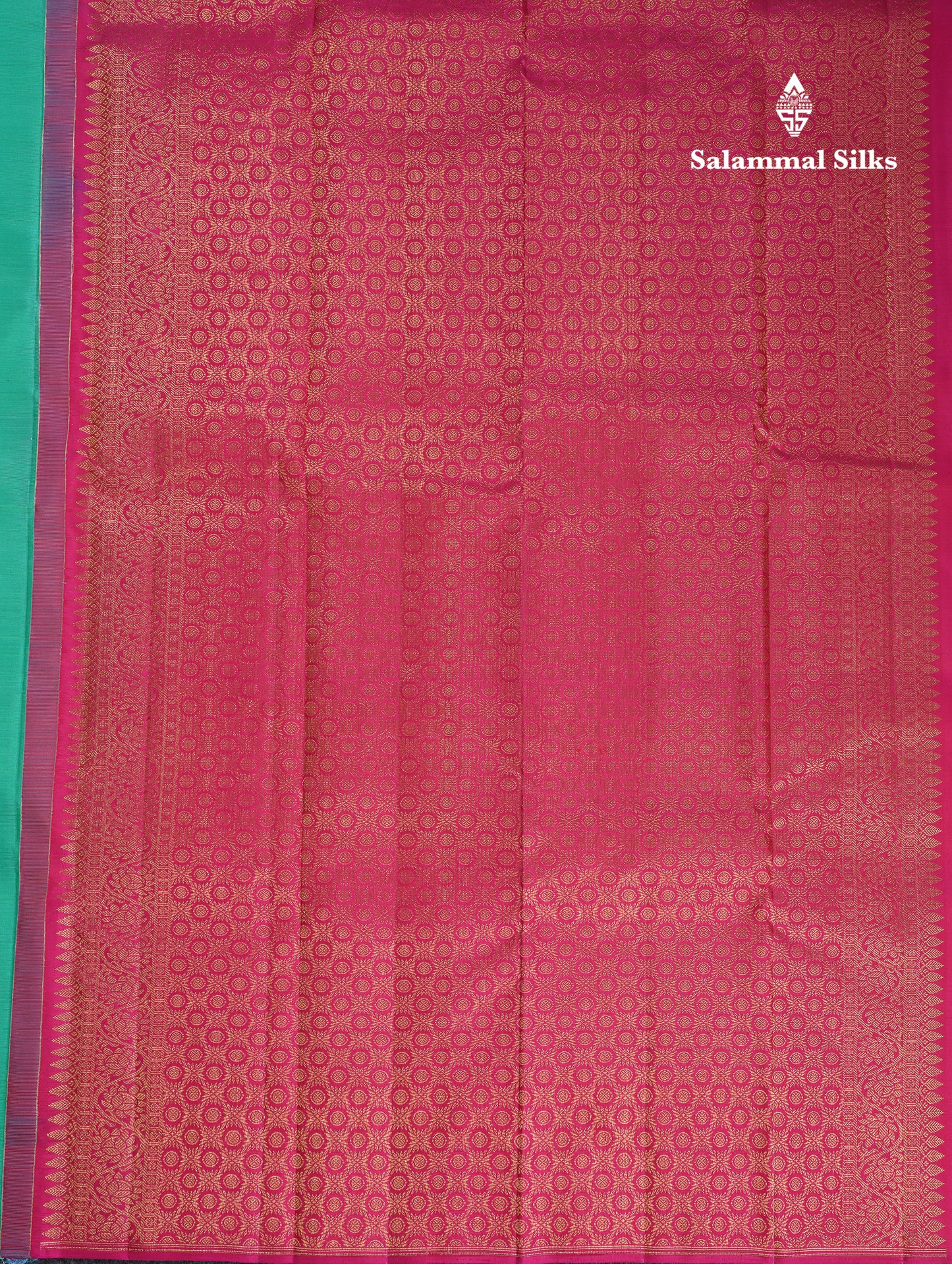 Beautiful Sapphire Green Fancy Pure Kanjivaram Silk Saree With Contrast Pink Blouse