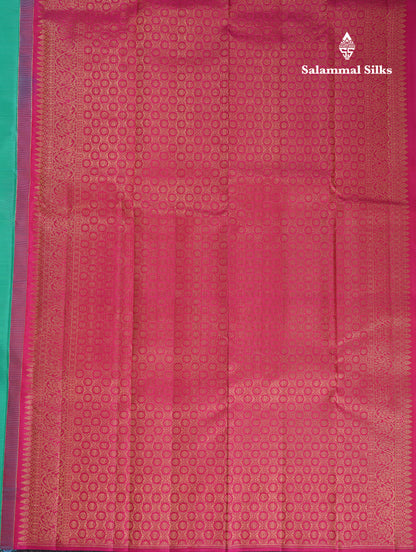 Beautiful Sapphire Green Fancy Pure Kanjivaram Silk Saree With Contrast Pink Blouse