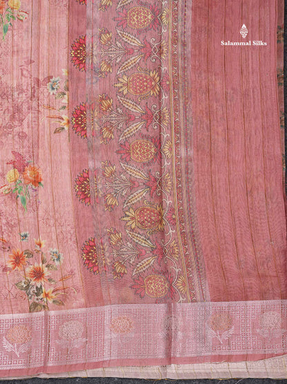 Beautiful Light Chocolate Floral Design Cotton Mix Saree With Copper & Silver Zari Fancy Border