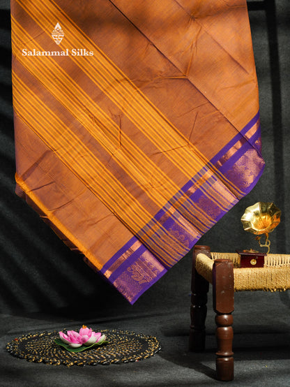 Beautiful Lavender Plain Pure Chettinad Cotton Saree With Maroon Traditional Border
