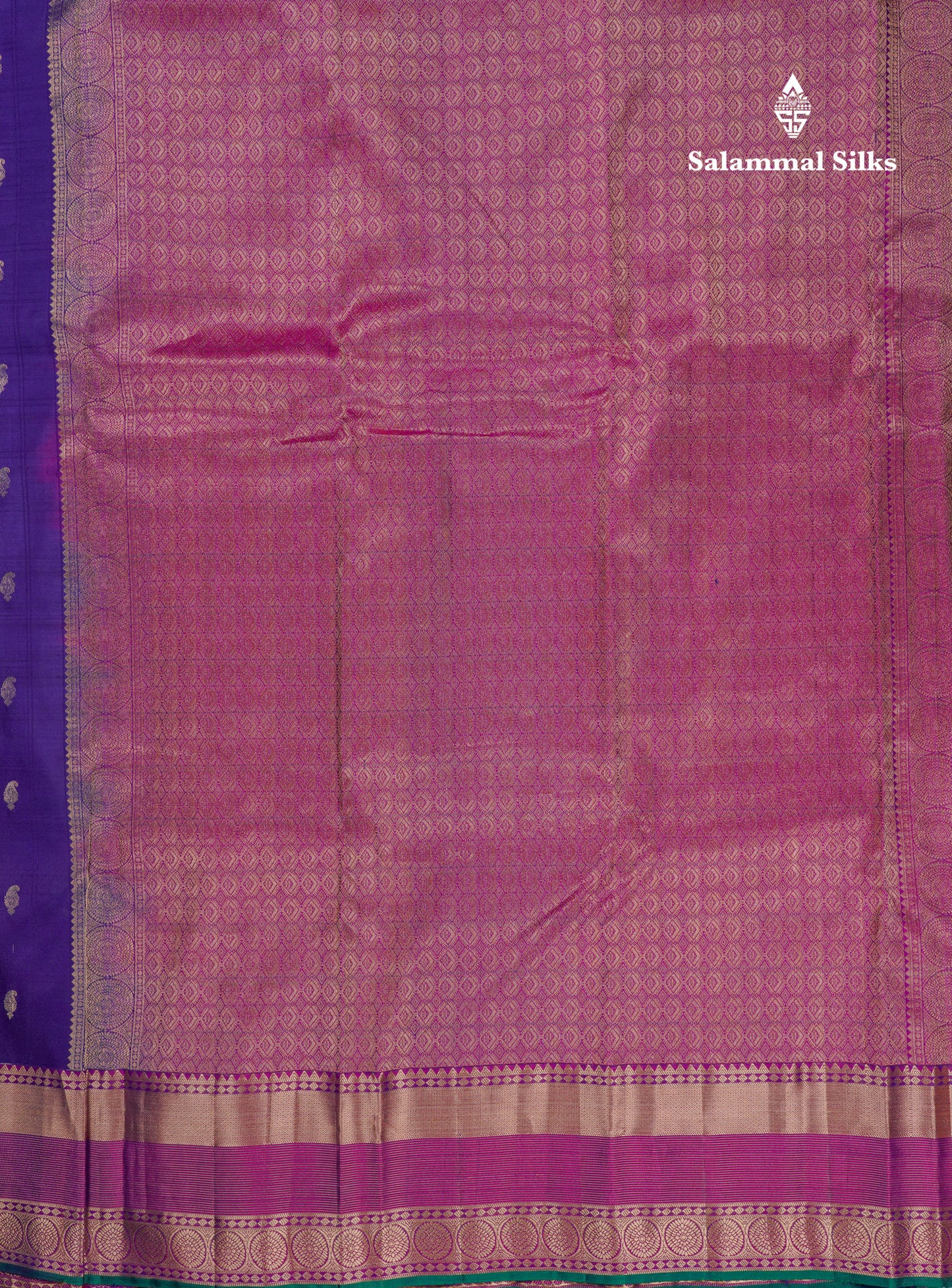 Beautiful Magenta Checks With Butta Pure Kanjivaram Silk Saree With Contrast Dual Tone Blue Traditional Border
