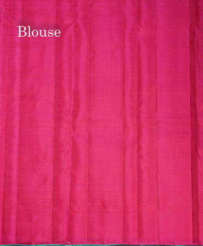 Beautiful Sapphire Green Fancy Pure Kanjivaram Silk Saree With Contrast Pink Blouse