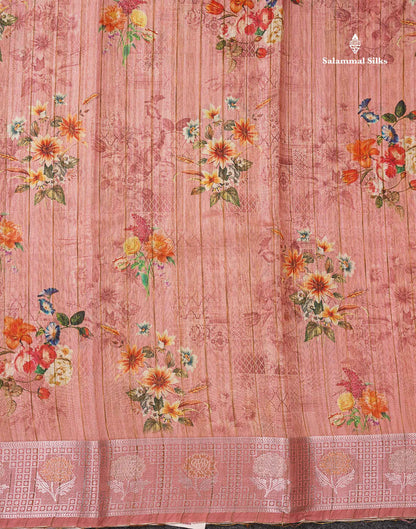 Beautiful Light Chocolate Floral Design Cotton Mix Saree With Copper & Silver Zari Fancy Border