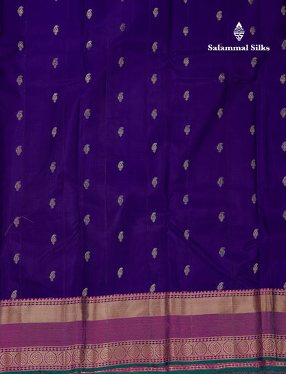 Beautiful Magenta Checks With Butta Pure Kanjivaram Silk Saree With Contrast Dual Tone Blue Traditional Border