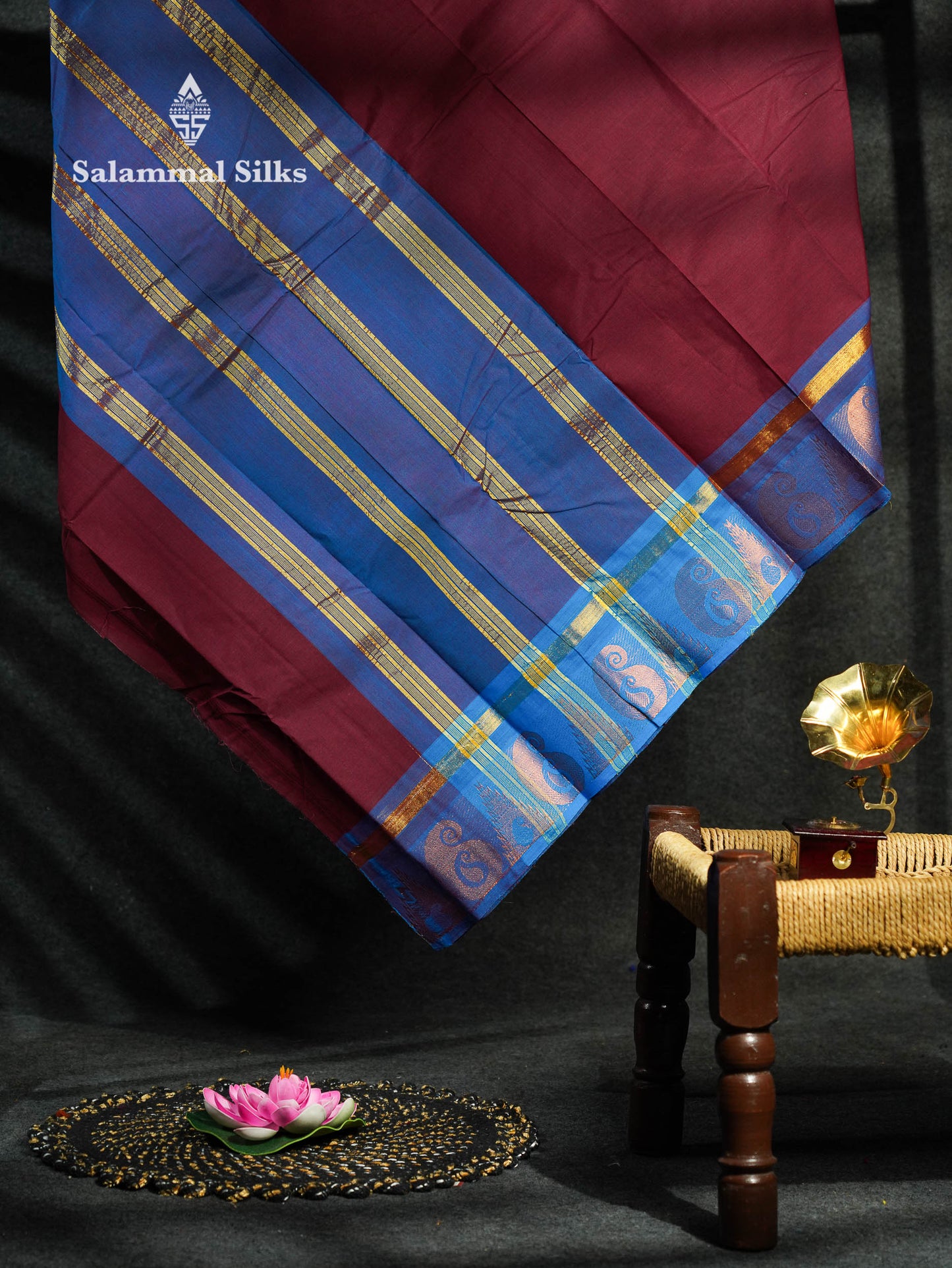 Beautiful Lavender Plain Pure Chettinad Cotton Saree With Maroon Traditional Border