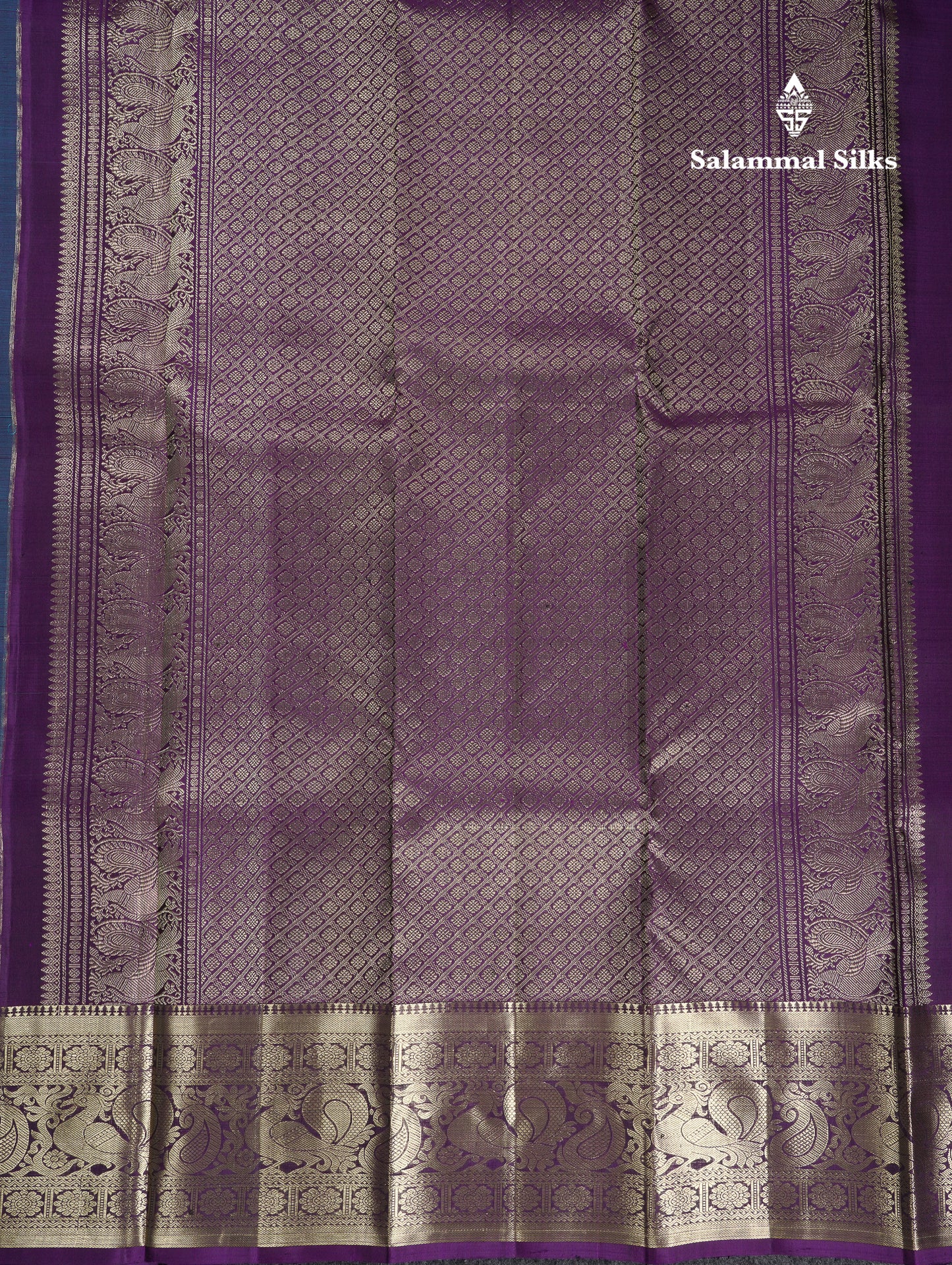 Beautiful Ramar Blue Pure Kanjivaram Silk Saree With Contrast Dark Purple Traditional Border