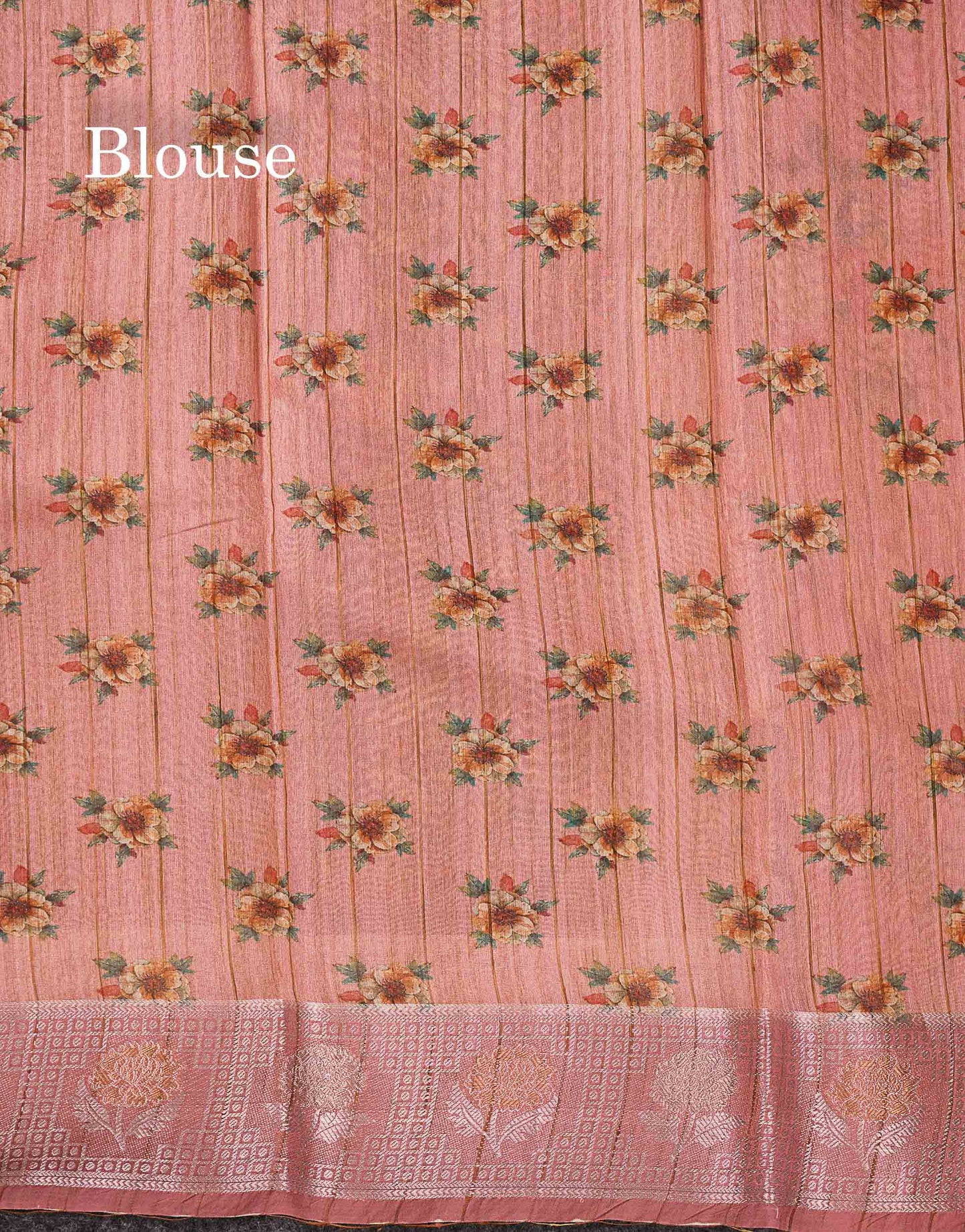 Beautiful Light Chocolate Floral Design Cotton Mix Saree With Copper & Silver Zari Fancy Border