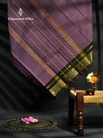 Beautiful Grey Plain Pure Chettinad Cotton Saree With Traditional Navy Blue Border