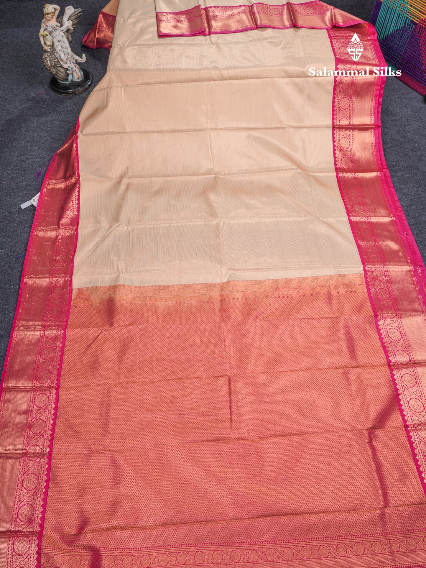 Sandal Beautiful Traditional Varaoosi Semi Silk Saree With Contrast Pink Border