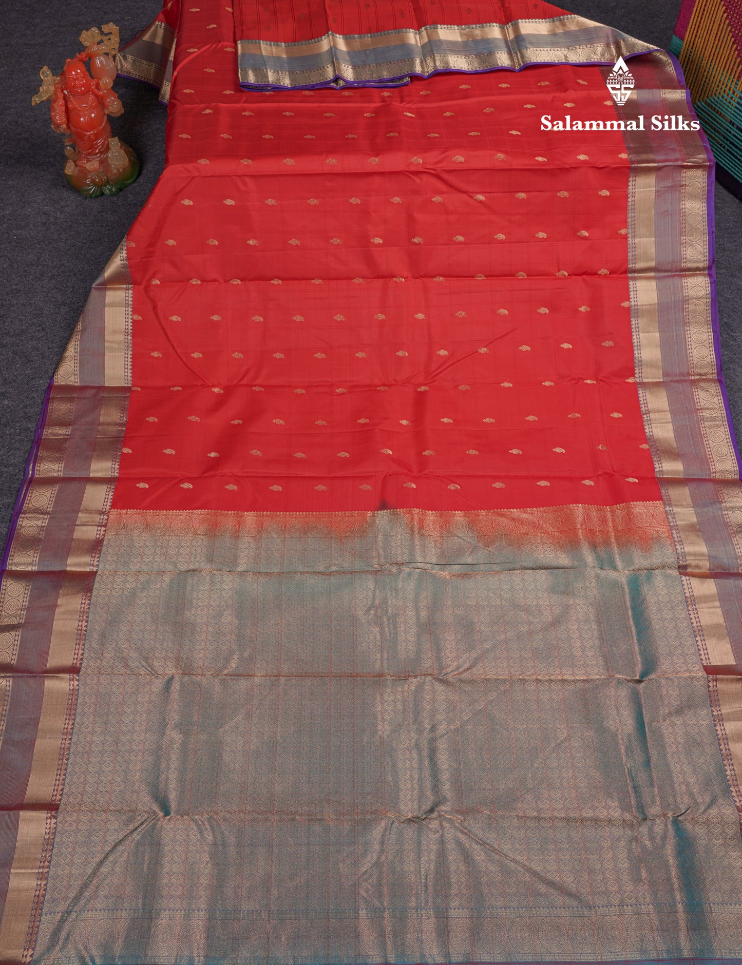 Beautiful Magenta Checks With Butta Pure Kanjivaram Silk Saree With Contrast Dual Tone Blue Traditional Border