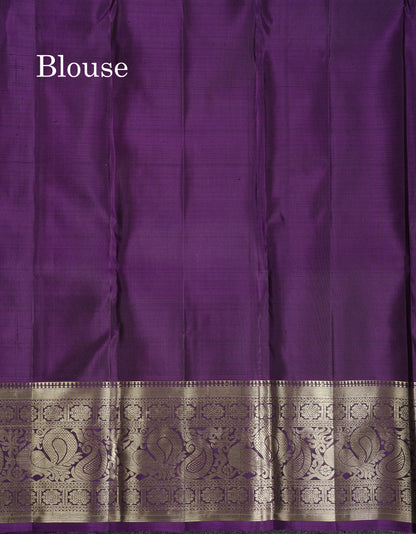 Beautiful Ramar Blue Pure Kanjivaram Silk Saree With Contrast Dark Purple Traditional Border