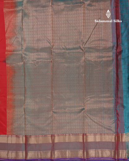 Beautiful Magenta Checks With Butta Pure Kanjivaram Silk Saree With Contrast Dual Tone Blue Traditional Border