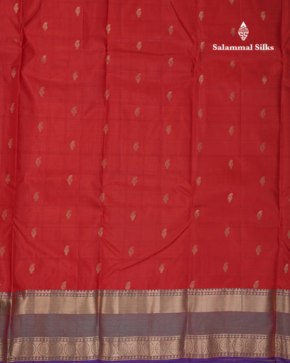 Beautiful Magenta Checks With Butta Pure Kanjivaram Silk Saree With Contrast Dual Tone Blue Traditional Border