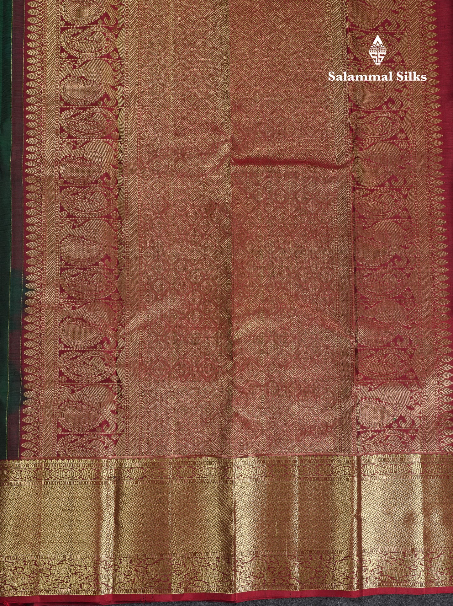 Beautiful Bottle Green Pure Kanjivaram Silk Saree With Contrast Dark Maroon Traditional Evening Morning Border