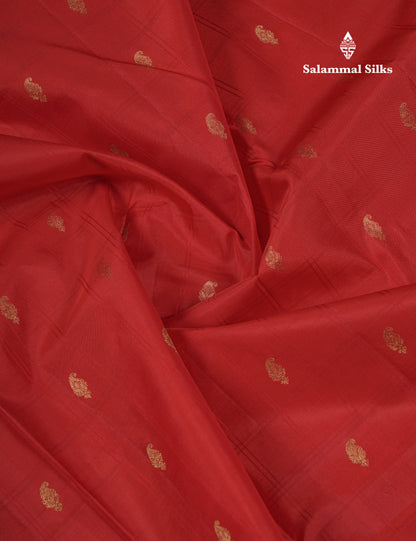 Beautiful Magenta Checks With Butta Pure Kanjivaram Silk Saree With Contrast Dual Tone Blue Traditional Border