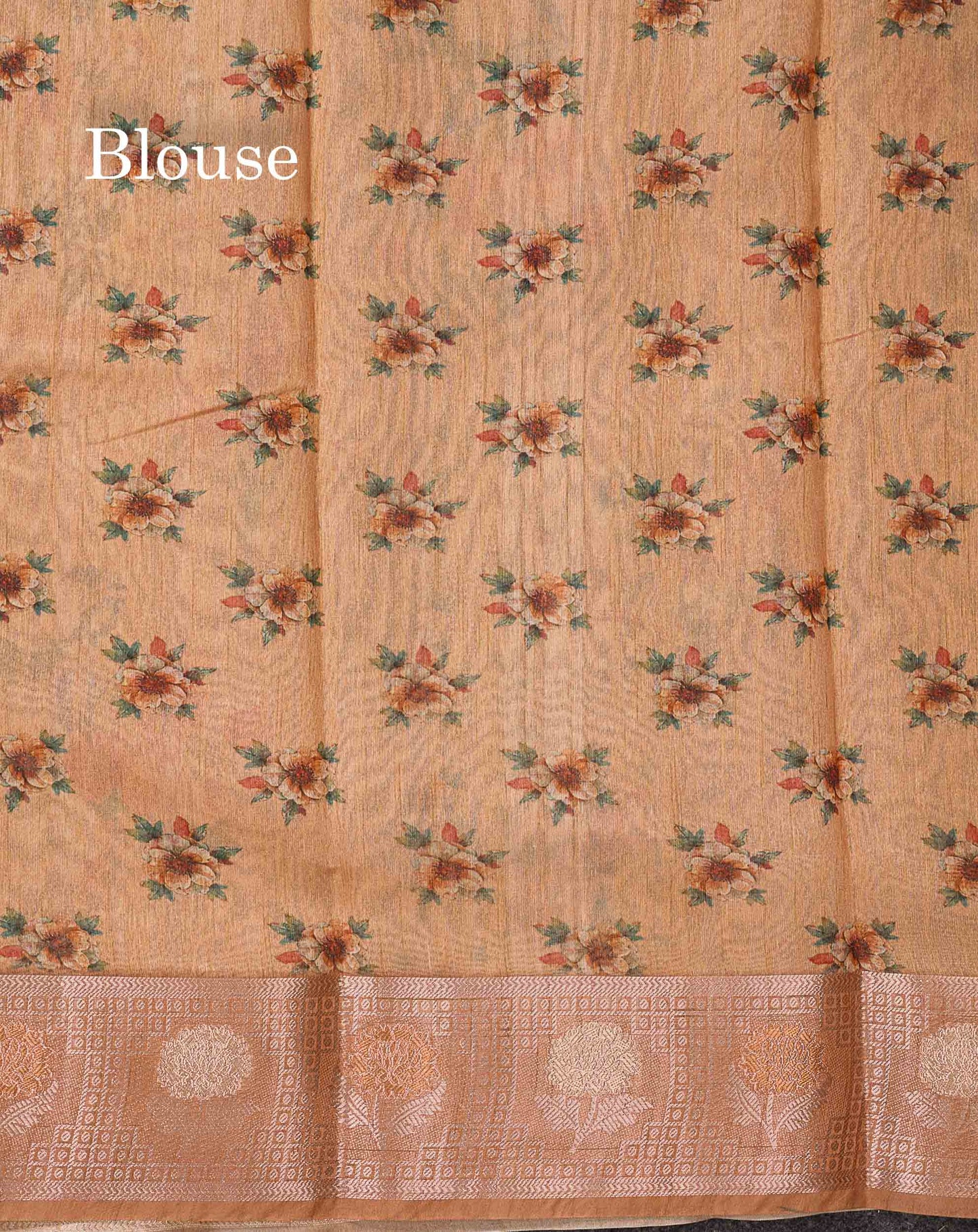 Beautiful Light Chocolate Floral Design Cotton Mix Saree With Copper & Silver Zari Fancy Border