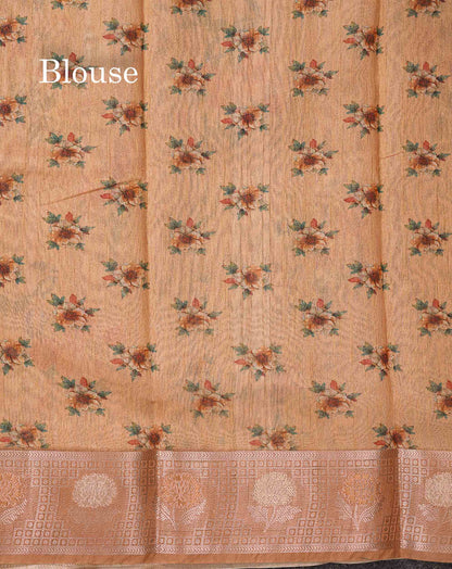 Beautiful Light Chocolate Floral Design Cotton Mix Saree With Copper & Silver Zari Fancy Border