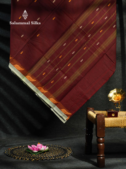 Beautiful Maroon Chettinad Plain Pure Cotton Saree With Thread Border