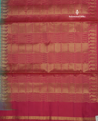Parrot Green Pure Kanjivaram Soft Silk Saree With Contrast Pink Small Traditional Border