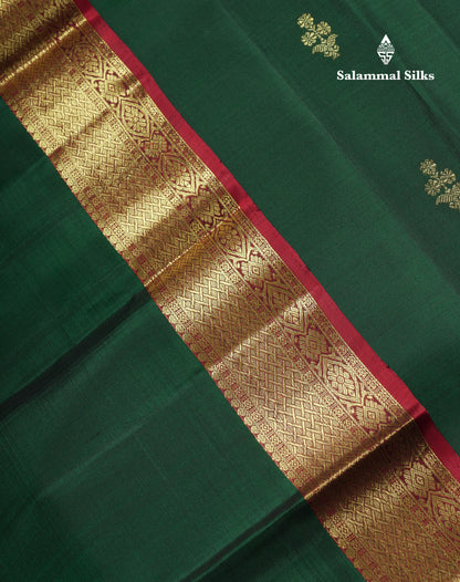 Beautiful Bottle Green Pure Kanjivaram Silk Saree With Contrast Dark Maroon Traditional Evening Morning Border