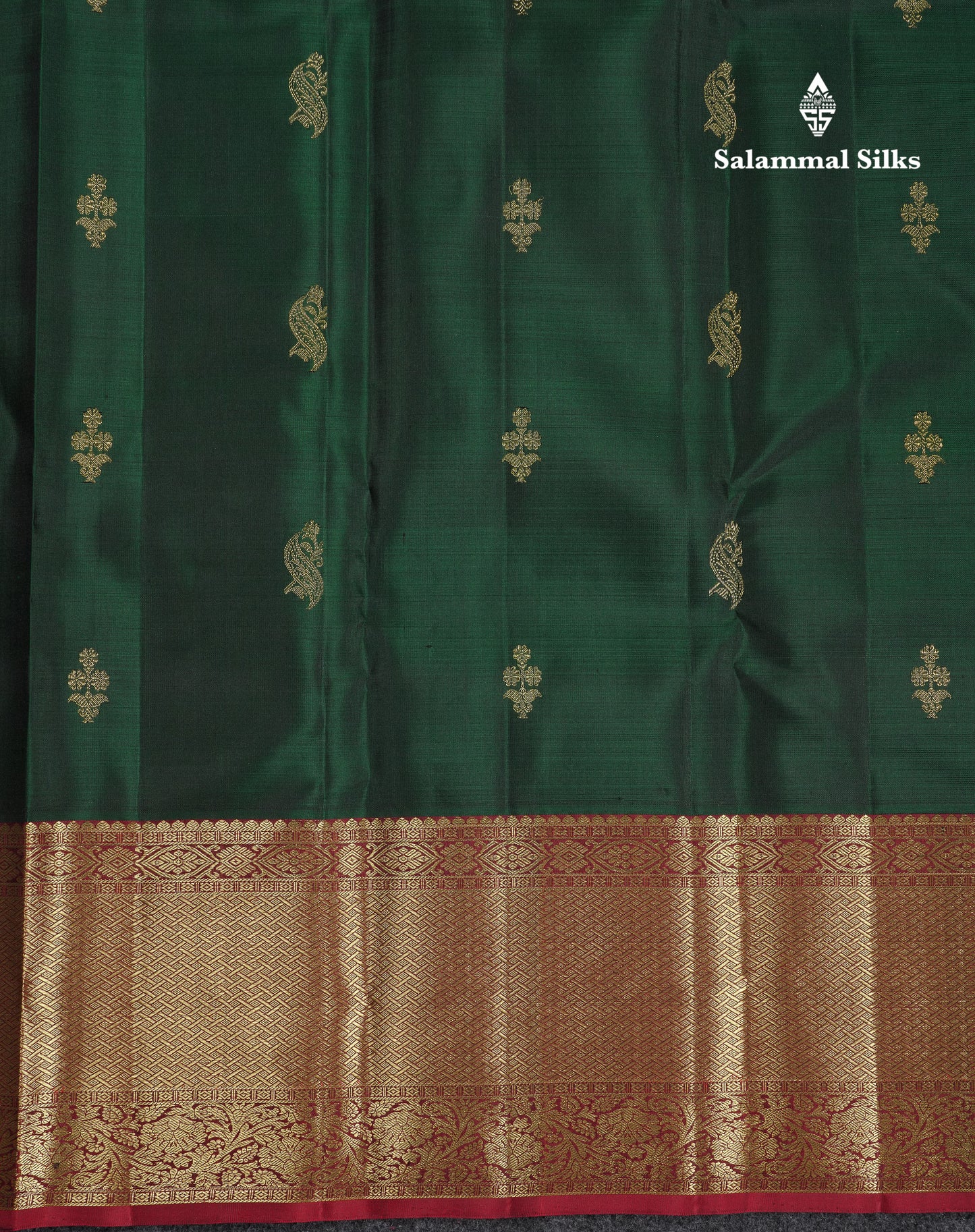 Beautiful Bottle Green Pure Kanjivaram Silk Saree With Contrast Dark Maroon Traditional Evening Morning Border