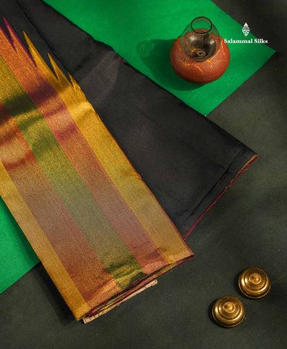 Beautiful 8Kol Black Pure Kanjivaram Silk Saree With Traditional Temple Border