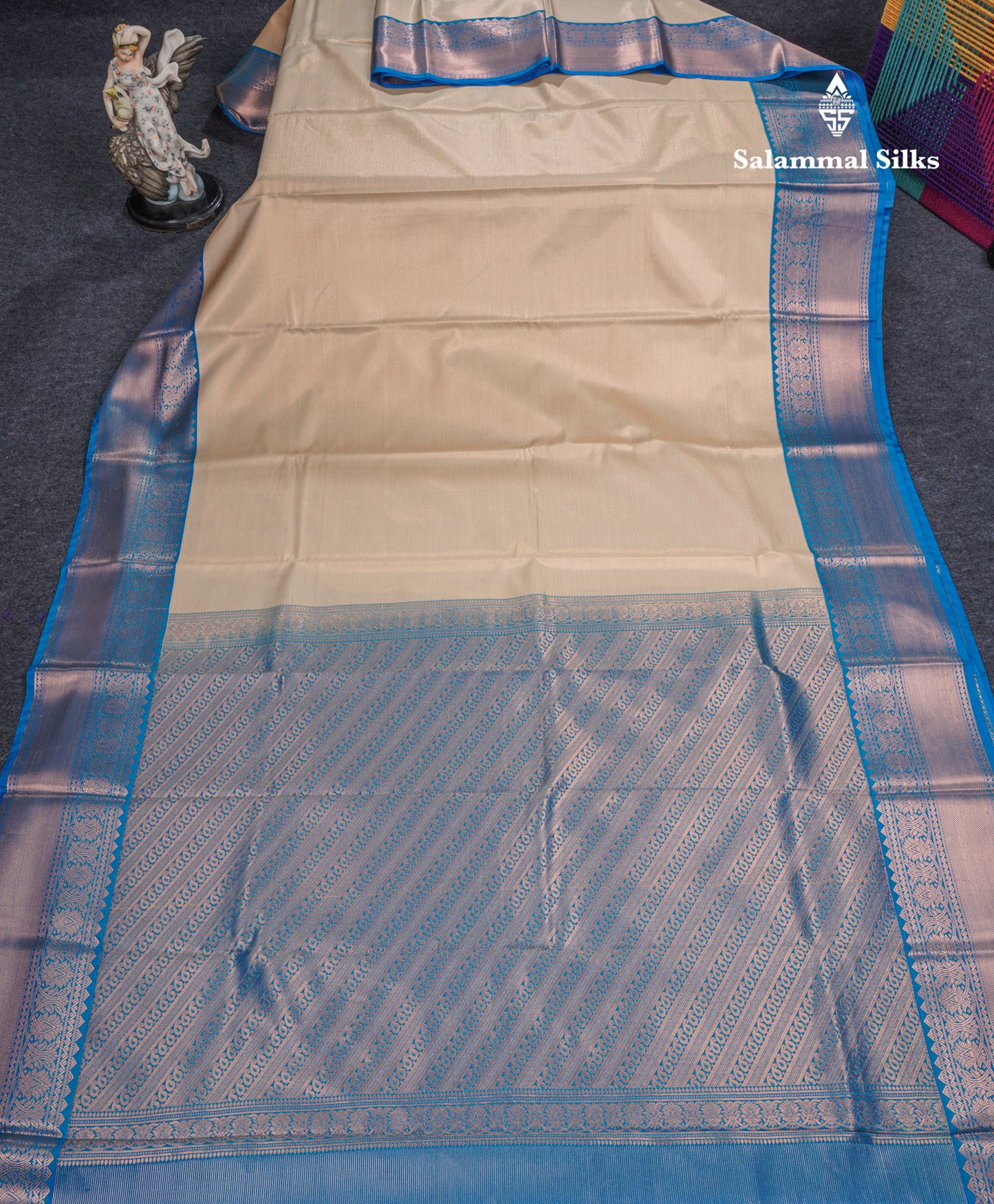 Sandal Beautiful Traditional Varaoosi Semi Silk Saree With Contrast Ramar Blue Border