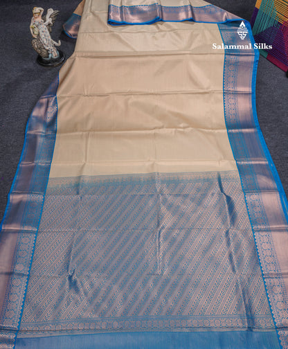 Sandal Beautiful Traditional Varaoosi Semi Silk Saree With Contrast Ramar Blue Border