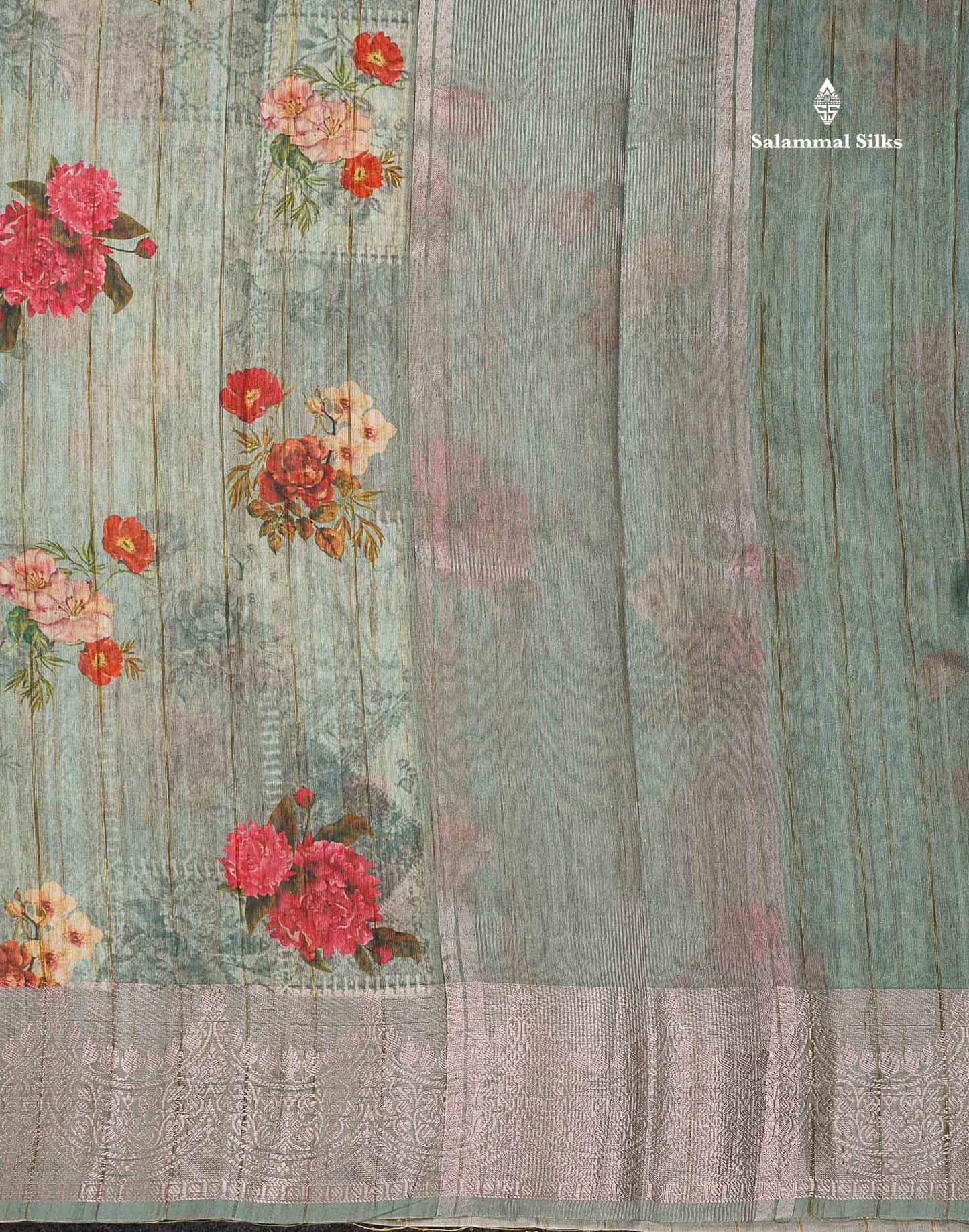 Beautiful Light Pista Green Floral Design Cotton Mix Saree With Fancy Border