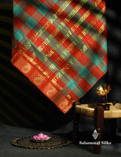 Beautiful Paalum Pazham Checks Chettinad Pure Cotton Saree With Self Border