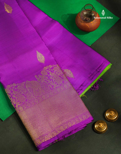 Beautiful Purple Pure Kanjivaram Silk Saree With Tradiional One Side Border