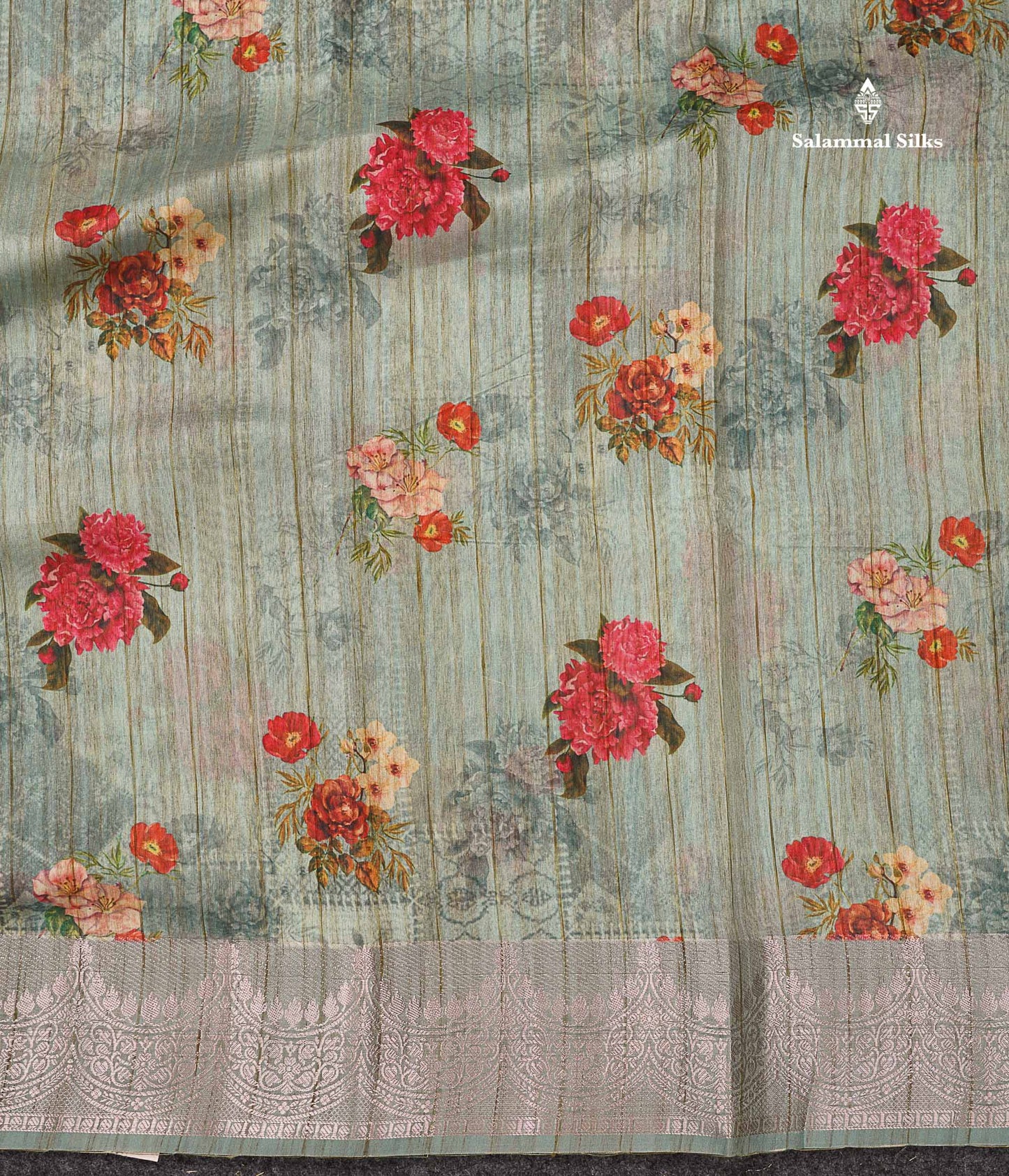 Beautiful Light Pista Green Floral Design Cotton Mix Saree With Fancy Border