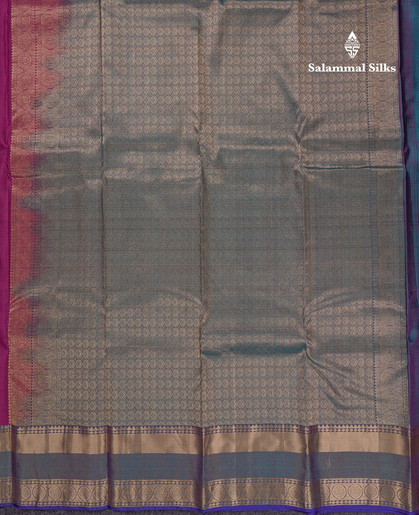 Beautiful Magenta Checks With Butta Pure Kanjivaram Silk Saree With Contrast Dual Tone Blue Traditional Border