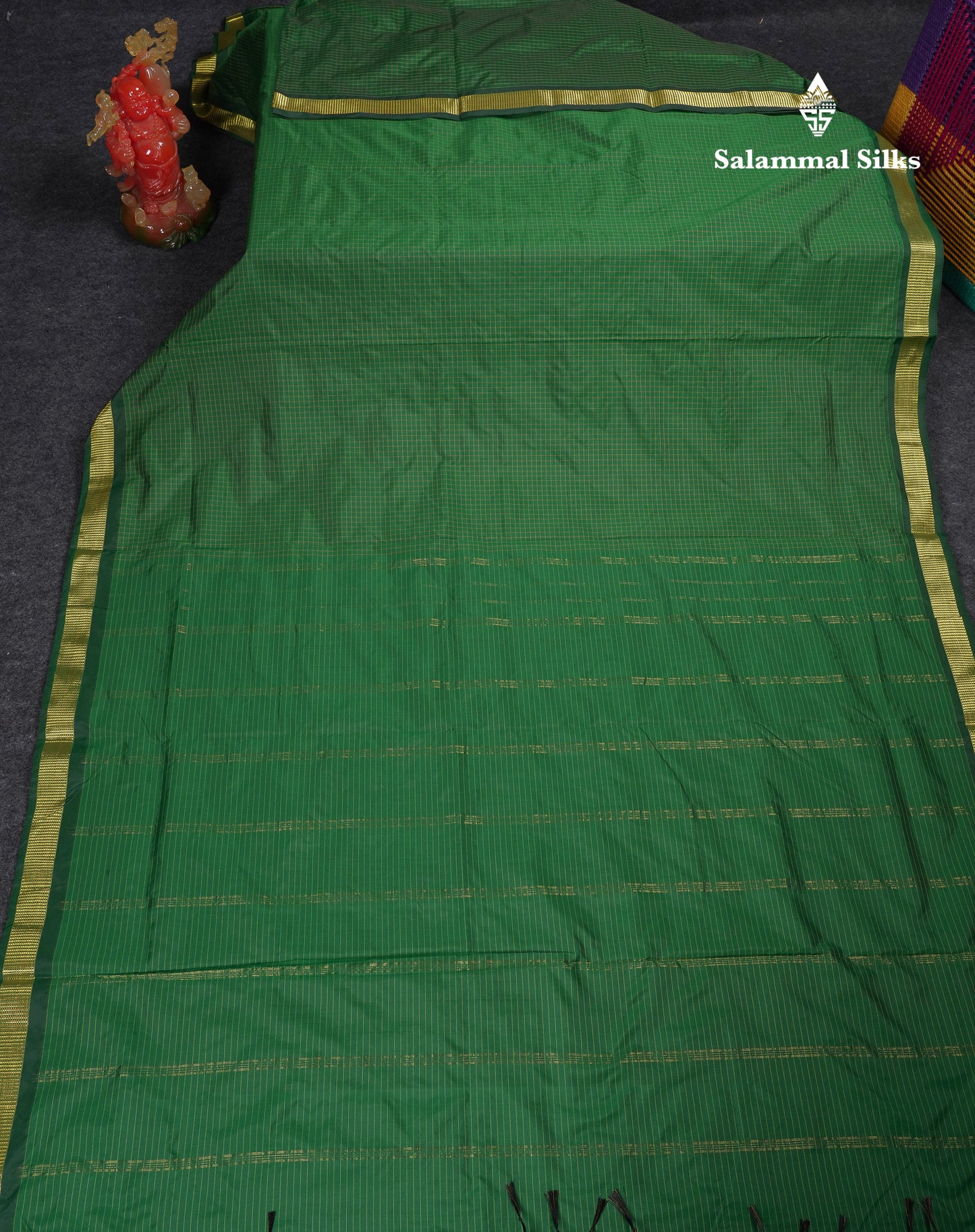 9 Yards Semi Silk Saree Navy Blue Small Checks With Traditional Small Border