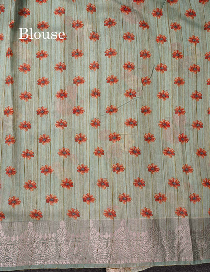 Beautiful Light Pista Green Floral Design Cotton Mix Saree With Fancy Border