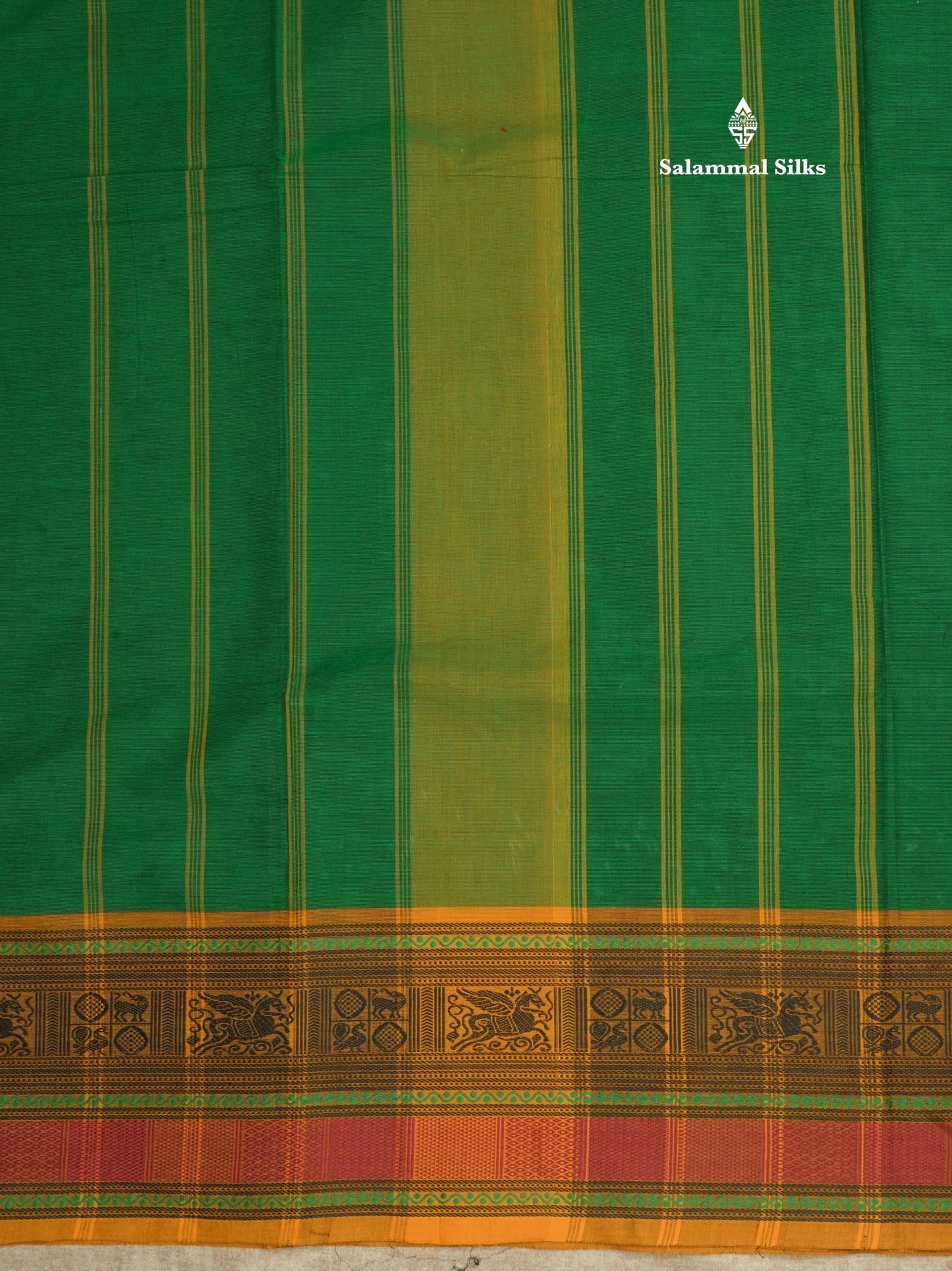 Bottle Green Beautiful Pure Cotton Saree With Mustard Yellow Thread Work Border