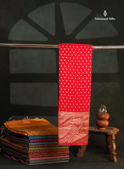 Beautiful Chilly Red Semi Georgette Saree With Fancy Border
