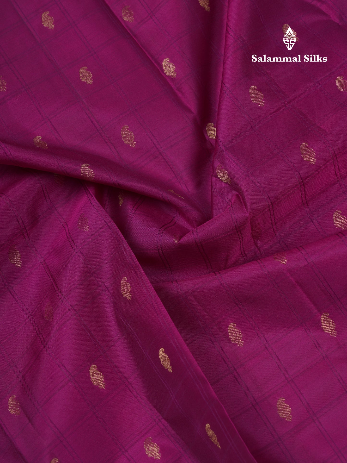 Beautiful Magenta Checks With Butta Pure Kanjivaram Silk Saree With Contrast Dual Tone Blue Traditional Border