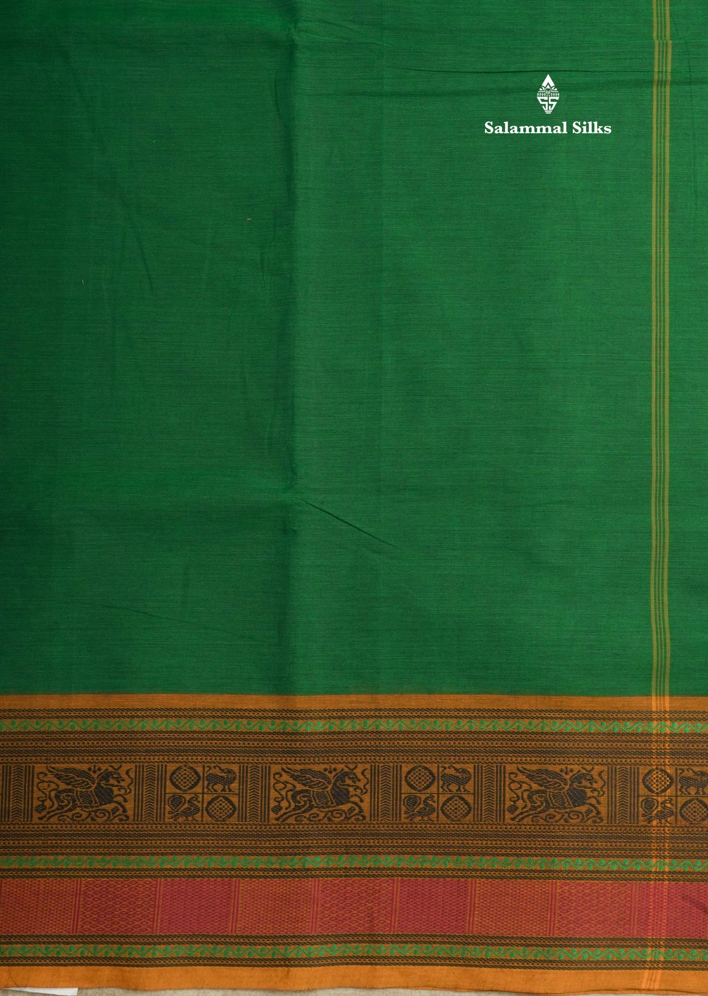 Bottle Green Beautiful Pure Cotton Saree With Mustard Yellow Thread Work Border