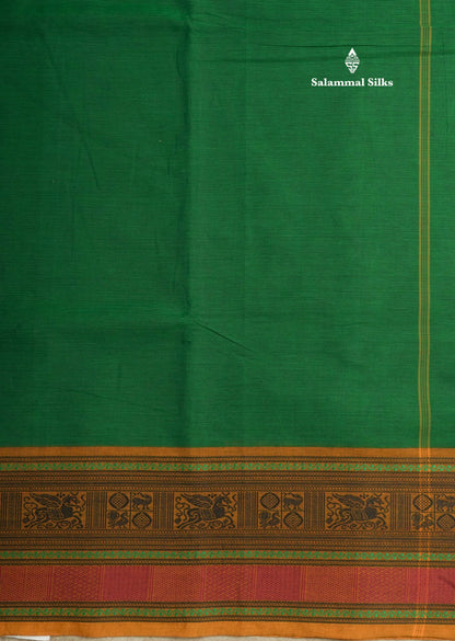 Bottle Green Beautiful Pure Cotton Saree With Mustard Yellow Thread Work Border
