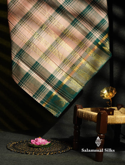 Beautiful Black And White Checks Pure Chettinad Pure Cotton Saree With Traditional Gold Zari Border