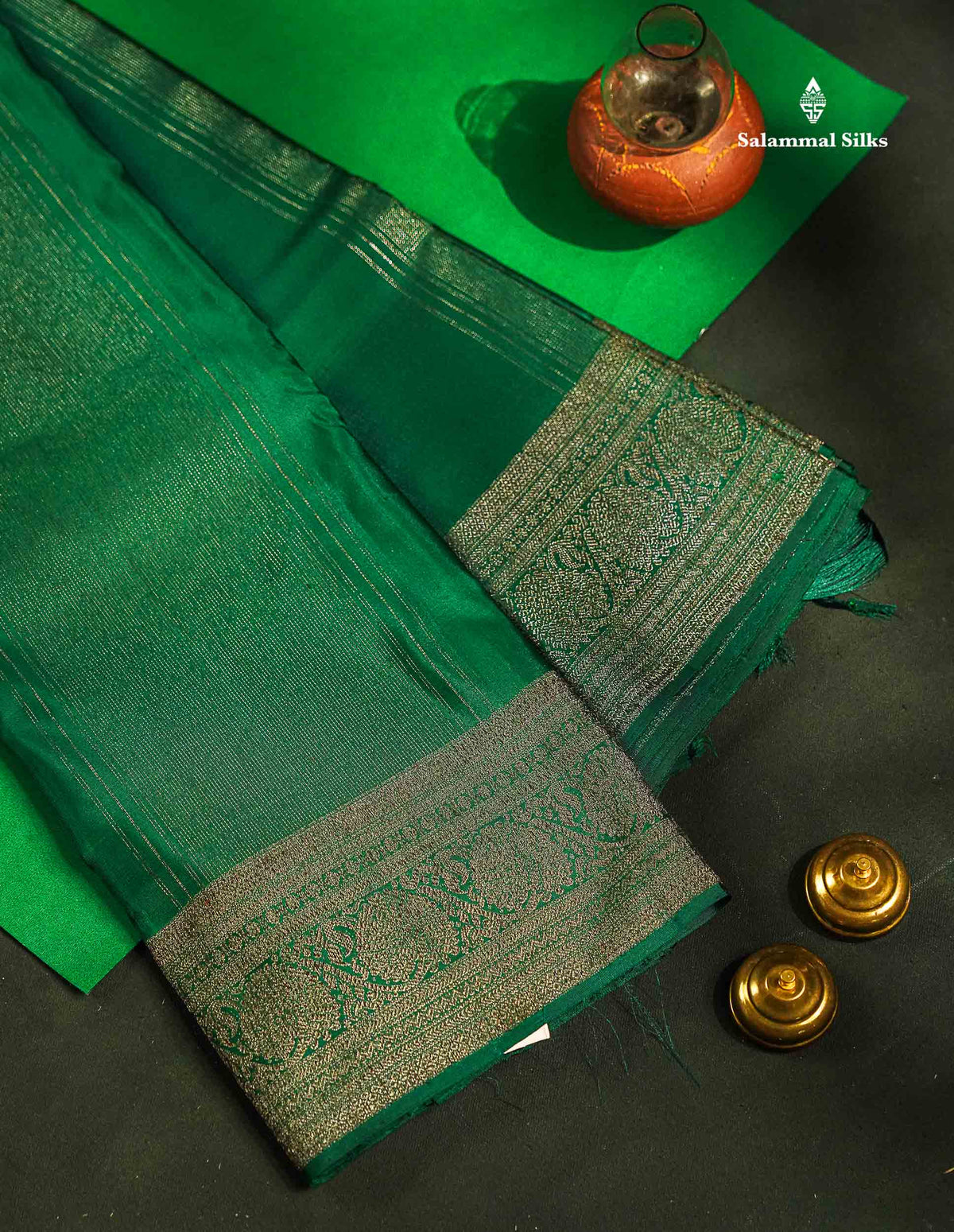 Bottle Green Fancy Pure Kanjivaram Silk Saree With Self Border