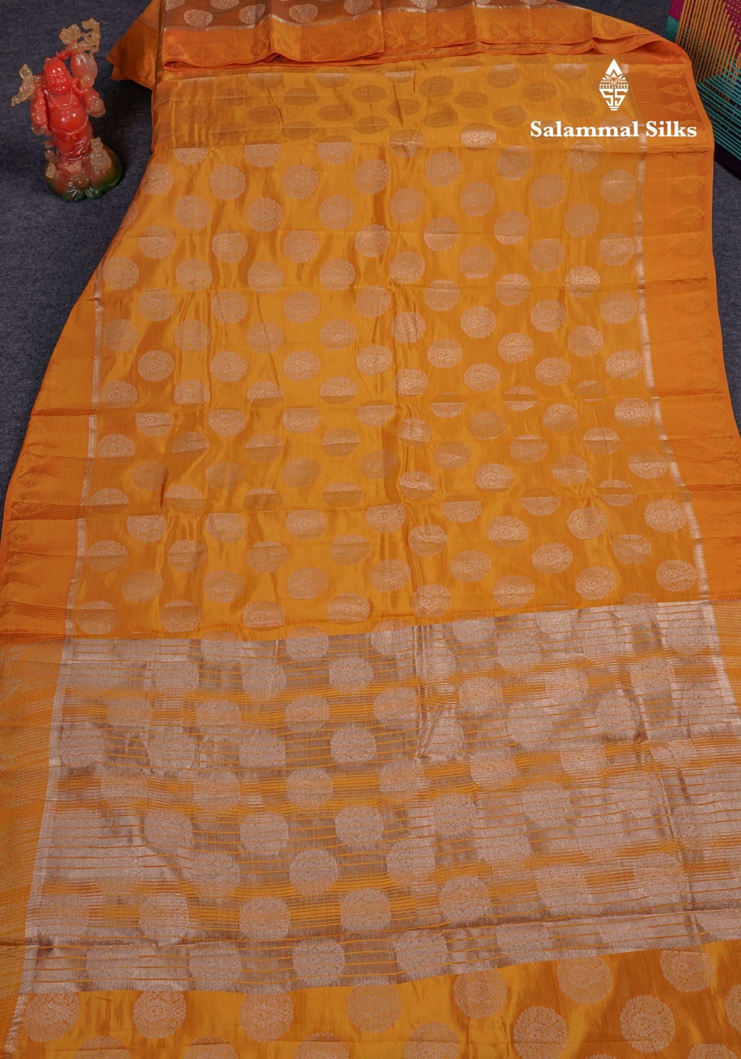 Beautiful Mustard Yellow Semi Raw Silk Saree With Fancy Border