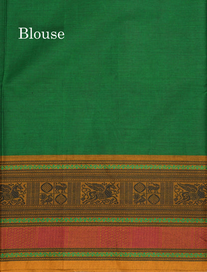 Bottle Green Beautiful Pure Cotton Saree With Mustard Yellow Thread Work Border
