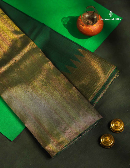 Beautiful Bottle Green 8Kol Pure Kanjivaram Silk Saree With Traditional Raising Temple Border