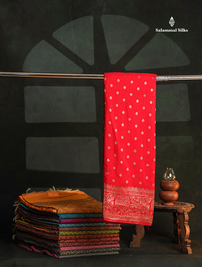 Beautiful Chilly Red Semi Georgette Saree With Fancy Border