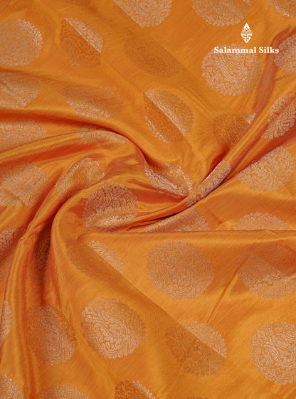 Beautiful Mustard Yellow Semi Raw Silk Saree With Fancy Border